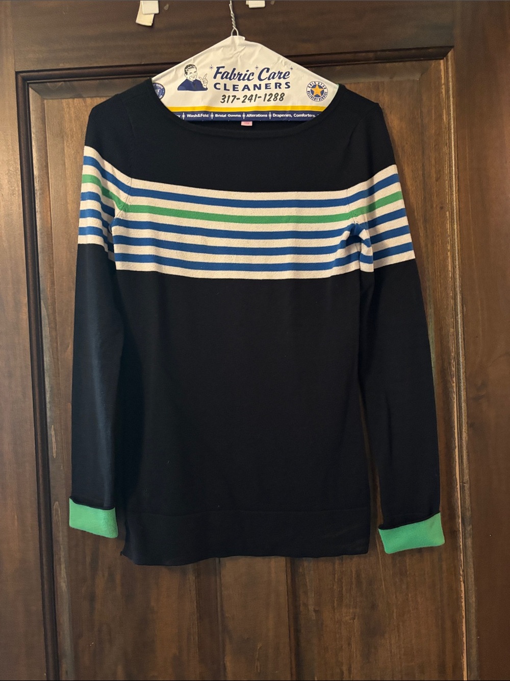 Lilly Pulitzer Navy Crewneck Sweater with Blue, White and Green Stripes